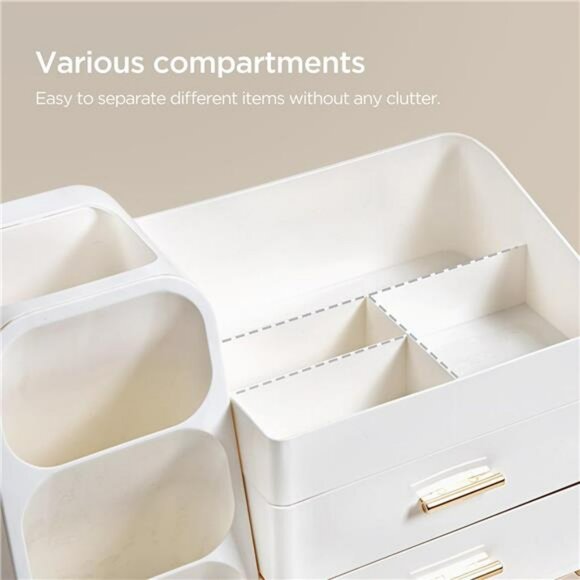 Makeup Organizer with Brush Holder Vanity Skincare Storage Drawers White - Picture 5 of 7